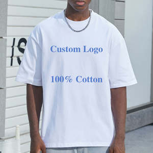เสื้อยืดคอตตอนทรงโอเวอร์ไซส์คุณภาพสูง แบบเรียบ สีพื้น พิมพ์ลายโลโก้ด้านหน้า ระบายอากาศได้ดี สไตล์สตรีทแวร์สำหรับผู้ชาย สามารถสั่งทำได้ - Product Image 1
