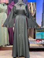 Nouvelle Abaya Traditionnelle Musulmane 2026 à Col en V, Manches Longues, Longueur Ras du Sol, Modeste, Respirante, en Polyester, Fait Main, Ourlet Évasé, Détails Perlés