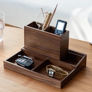 Organisateur de rangement rectangulaire en bois à trois niveaux, fait main, de type minimaliste, support de bureau multifonctionnel pour vaisselle - Product Image 2