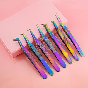 Premium 90-degree Rainbow Lash Tweezers Doted Grip Stainless Steel Fine X Volume Tweezer Packaging Private Label Stainless Steel - Product Image 3