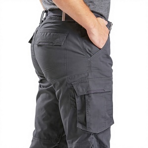 Pantalon cargo unisexe gris foncé respirant, style vêtement de travail, coupe droite, longueur intégrale, couleur unie, en toile, multi-poches - Product Image 5