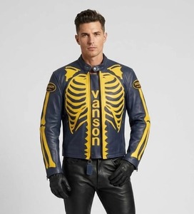 Blouson de moto en cuir Vanson Skeleton, cuir de vache véritable, chauffant, écologique, coupe-vent, couleur unie, manches classiques, homme - Product Image 2