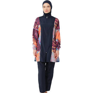 Fashionable Women's Solid Color <b>Print</b> Long Sleeve <b>Islamic</b> High Cut 2 Piece Set Breathable Quick Dry Front Logo Spandex/Polyester - Product Image 5