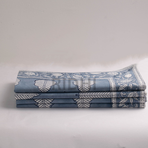 Serviettes en coton imprimées à la main motif feuilles bleues, réutilisables, pour dîner, mariage, hôtel et restaurant, vente en gros - Product Image 5