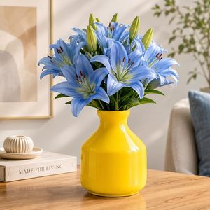 Vase à fleurs en céramique jaune, vase à bourgeons en porcelaine minimaliste, centre de table décoratif pour la maison, mariage, banquet - Product Image 1