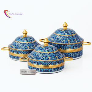 Luxury Hot Pot Set Stainless Steel Casserole Insulated Food Warmer Royal Blue Serving Dish Gold Plated Arabian Pot Sets <b>Cookware</b> - Product Image 1