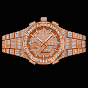 Reloj de Cuarzo para Hombre en Acero Inoxidable con Acabado en Oro Rosa y Piedras Brillantes, Esfera con Doble Pantalla, Lujoso y Moderno para Fiestas - Product Image 2