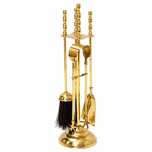 Luxury Antique Brass <b>Fireplace</b> <b>Tools</b> <b>Set</b> 5 Pieces Gold Fireside Companion <b>Set</b> With Stand For Indoor Wood Stove And Home Decor - Product Image 6