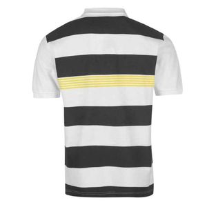 Polo à manches courtes rayé pour homme, coupe classique, tissé, blanc, noir, jaune, motif imprimé - Product Image 3