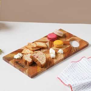 Plateau de service en bois Nestasia, rectangulaire, motif géométrique, poignée, design rustique, emballage en une seule pièce, plateau décoratif en bois - Product Image 5