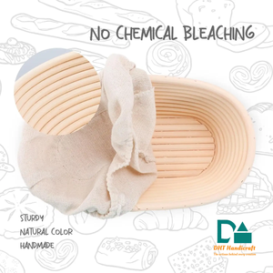 Cesta ovalada de ratán natural antiadherente y ecológica para fermentar masa con forro para masa madre (Vietnam) - Product Image 3