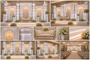 White <b>Wedding</b> Stage With 3d Carved <b>Arch</b> & Pillars Trending 3D Fiber Window Backdrop Panels for Asian <b>Wedding</b> Stages Australia - Product Image 6