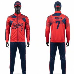 Combinaison d'entraînement de hockey sur gazon unisexe, qualité supérieure, tissu polyester 220 GSM, polaire à capuche, rouge marine uni, logo personnalisé, thermocollé - Product Image 1