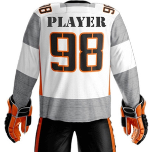 Custom Sublimation Ice Hockey Uniform Set – Professional White, Grey, and <b>Orange</b> Team Jersey with Matching Black Shorts and <b>Sock</b> - Product Image 5