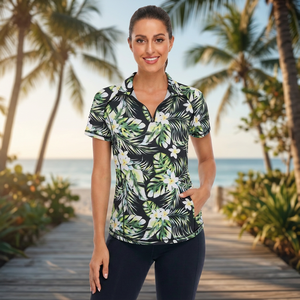Camiseta Polo de Mujer con Estampado Floral Tropical, Manga Corta, Tejida, de Secado Rápido, Informal - Product Image 2