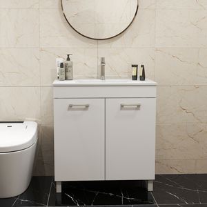 Mobile bagno a doppia anta da 32 pollici con cerniere soft-close, ripiano regolabile e lavabo integrato, montaggio a pavimento per una massima praticità - Product Image 3