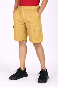 Short cargo jaune moutarde de qualité supérieure pour homme, tissu léger et respirant en mélange de coton, coupe décontractée jusqu'aux genoux, taille élastique - Product Image 4