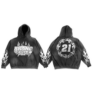 Comprar ropa de calle personalizada parche de socorro pantalones de chándal acampanados y conjunto de Sudadera con capucha lavado ácido sudaderas con cremallera conjunto de chándal de los hombres - Product Image 4