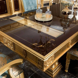 Meubles de salle à manger classiques européens de qualité supérieure, ensemble de salle à manger en acajou fabriqué à la main, collection de luxe avec 6 chaises et buffet, hôtel, villa - Product Image 3