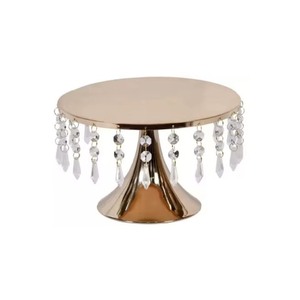 Luxurious Crafted Round Gold Cake Stand with Crystal Drips Handmade Decorative Pedestal - Product Image 1