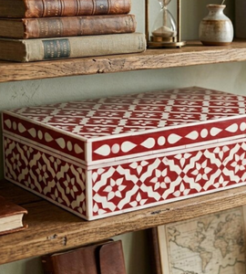 Boîte décorative artisanale en os incrusté, motif floral, avec couvercle, pour console d'entrée ou accent décoratif - Product Image 5