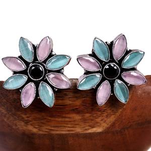 wholesale Handmade Brass Sunflower <b>Cat</b> Eye Glass Stud <b>Earrings</b> Colorful Flower Statement <b>Earrings</b> for Women - Product Image 5