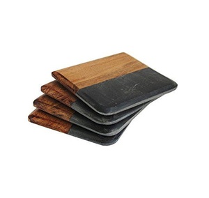 Nouveauté : Sous-verres et tapis absorbants style marbre – Sous-verres en marbre blanc et sous-verres hexagonaux en bois, ensemble tendance - Product Image 3