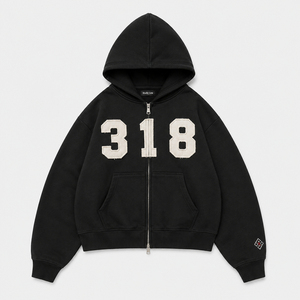 Hoodie zippé double à coupe carrée, personnalisé, en coton épais 100 %, coupe courte, pour homme, en molleton bouclette, avec fermeture éclair - Product Image 3
