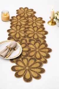Gold Beaded <b>Table</b> <b>Runner</b>, Floral <b>Dining</b> <b>Table</b> <b>Runner</b>, Luxury Handmade <b>Table</b> <b>Runner</b>, Elegant <b>Table</b> Decor, Wedding Centerpie - Product Image 3