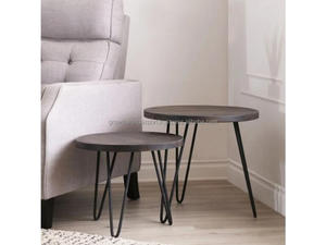 Juego de mesas nido circulares de madera de mango marrón oscuro, 2-3 patas, mesas auxiliares modernas para sala de estar, marca Shamil 2026, lo más nuevo - Product Image 6