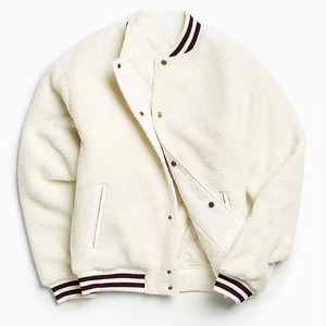 Quality Varsity Jacket for Men Blend Fabric <b>Button</b> Detail Breathable Thick Winter Casual Jacket with Simple Pattern Design - Product Image 1