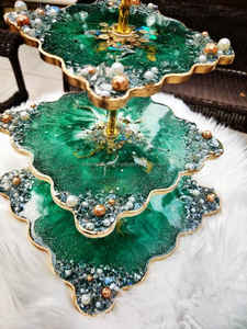 Handcrafted plated Resin plated tray Serving Tray Coaster <b>Set</b> High Quality <b>Wood</b> Customized Home Restaurant Indian <b>Food</b> Occasions - Product Image 4