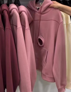 Sudadera con Capucha Rosa con Bolsillo con Cremallera para Gato, Forro Polar, Diseño Oversize de Color Liso para Hombre, Ropa de Invierno 220g, Logotipo Frontal - Product Image 5