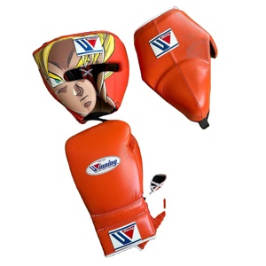 ชุดมวยขายดีรุ่นใหม่ ลายอนิเมะ สีส้ม หนังแท้ ถุงมือชกมวย หมวกกันกระแทก และสนับเข่า สำหรับฝึกซ้อมมวยไทย - Product Image 1