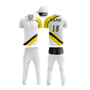 Men's <b>White</b> Yellow <b>Cricket</b> Uniform Set Short Sleeve Polo Shirt With Number And Name Sublimated Print Moisture Wicking Regular - Product Image 1