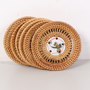 Custom design hand-made <b>coasters</b> natural <b>ceramic</b> rattan <b>coaster</b> set tabletop protection & decor - Product Image 4