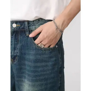 Shorts en jean déchiré slim fit pour homme, taille à cordon, style décontracté en coton, noir - Product Image 5
