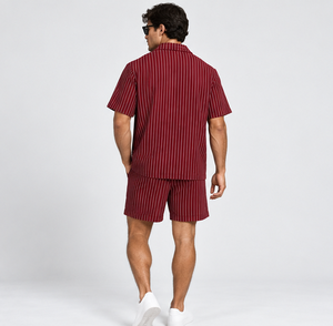 Ensemble chemise et short à rayures pour homme – Coupe ample de qualité supérieure, col cubain, tenue d'été en deux pièces - Product Image 5