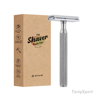 Rasoir de sécurité professionnel à double tranchant avec lame en acier inoxydable, manche en métal noir réutilisable - Product Image 5