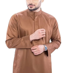 Wholesale Premium Cotton Stand Collar Modest Men's <b>Islamic</b> Eid Plus Size Loose Fit Floor Length Short Sleeve Quick Dry - Product Image 6