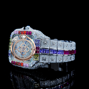 Reloj de Pulsera Analógico de Lujo para Hombre, con Movimiento de Cuarzo, Acero Inoxidable, Correa de 20 mm con Incrustaciones de Piedras, Detalles de Diamantes, Edición Limitada - Product Image 3