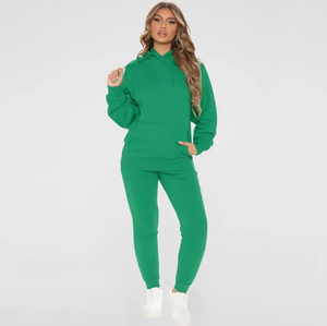 Conjunto de dos piezas personalizado de alta calidad para mujer, pantalones de chándal de algodón de talla grande para otoño/invierno, sudadera con capucha, cremallera y parches. - Product Image 4