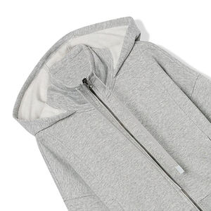 Sweat-shirt gris décontracté à capuche et fermeture éclair pour femme, manches longues, en mélange de coton tricoté respirant, coupe courte, couleur unie, automne - Product Image 3