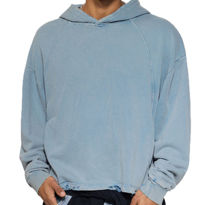 Sudadera con Capucha Corta Oversize Azul Claro para Hombre, de Algodón French Terry, Informal, para Otoño - Product Image 6