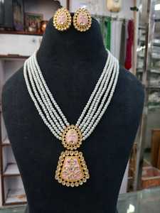 Gold Plated Brass Zircon Ethnic <b>Necklace</b> <b>Set</b> with Imitation Pearl Accent for Women-<b>Wedding</b> Engagement Gift Party Jewelry - Product Image 4