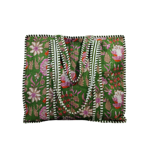 Chic Block Print Floral Grand sac fourre-tout vert durable avec fermeture à glissière - Product Image 4