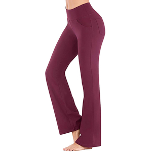High Waist Solid <b>Pattern</b> Lightweight Breathable Spandex/Nylon Fashionable Workout Pants Women's Regular Fit Flared Yoga <b>Leggings</b> - Product Image 3