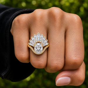 Anillo de Diamante Cultivado en Laboratorio con Corte Ovalado, Oro Sólido de 14K, Diseño de Tiara Radiante, Anillo de Cóctel DEF VVS 3.15CT, Certificado IGI, Regalo de Aniversario - Product Image 2