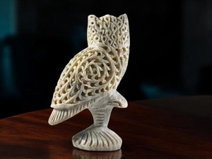 Soapstone Owl Statue – Handcarved Natural Stone Animal <b>Figurine</b> for Home, Office, <b>Garden</b>, Gift, and Decorative Display - Product Image 1