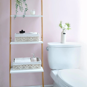 Set Of 2 White Macramé Storage <b>Baskets</b> With <b>Handles</b> For Bathroom Organization Nordic Style Decorative Woven Rope <b>Basket</b> - Product Image 4